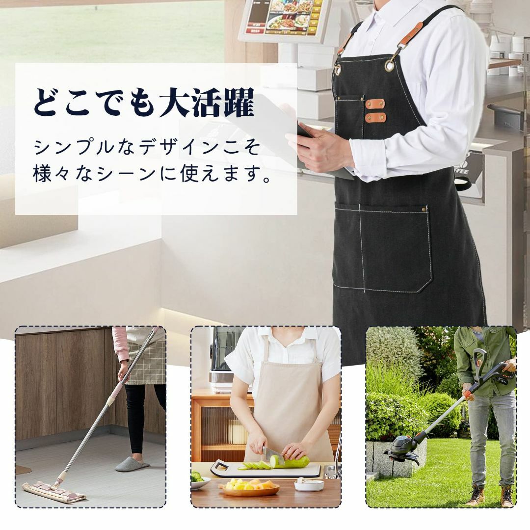 【色: ブラック】[cozycube] エプロン デニムエプロン レディース メ インテリア/住まい/日用品のキッチン/食器(その他)の商品写真