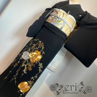 【黒留袖/単品】豪華逸品！！金糸、銀糸 枝垂れ桜に豪華刺繍 ５つ紋(着物)