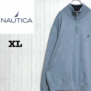 ノーティカ(NAUTICA)のノーティカ　デザインニット　セーター　刺繍ロゴ　ハーフジップ　ブルー　XL(ニット/セーター)