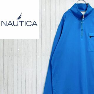 NAUTICA - ノーティカ　スウェット　トレーナー　ハーフジップ　刺繍ロゴ　スカイブルー　L