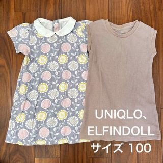 ユニクロ(UNIQLO)のUNIQLO ワンピース　100 女の子　半袖　ノースリーブ　エルフィンドール(ワンピース)