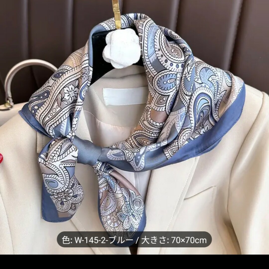 即日配送　スカーフ バッグスカーフ ブルー バンダナ ヘアアクセサリー 上品 レディースのファッション小物(バンダナ/スカーフ)の商品写真