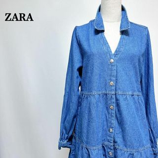 ザラ(ZARA)のザラ スキッパー デニムシャツ ブラウス チュニック ティアード コットン(シャツ/ブラウス(長袖/七分))