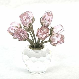 スワロフスキー(SWAROVSKI)の□良品 ◆ スワロフスキー ローズポット バラ 薔薇 ピンク(置物)