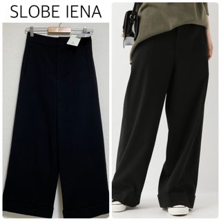 スローブイエナ(SLOBE IENA)の【新品タグ付】SLOBE IENAバックレースアップワイドパンツ　黒　サイズ38(カジュアルパンツ)