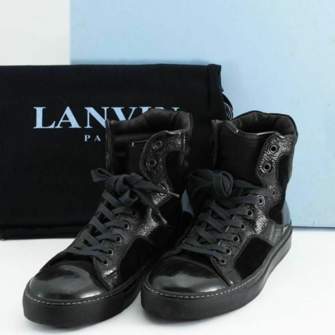 LANVIN(ランバン)のランバン　ハイカットスニーカー　異素材切り替え　黒　ブラック　6サイズ メンズの靴/シューズ(スニーカー)の商品写真