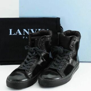 LANVIN - ランバン　ハイカットスニーカー　異素材切り替え　黒　ブラック　6サイズ