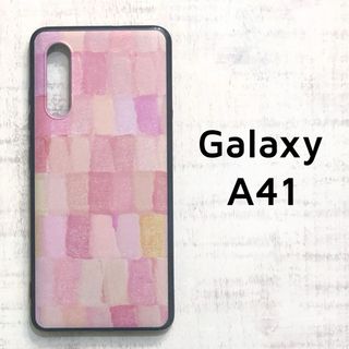 Galaxy A41 ピンク オレンジ ペイント風 ソフトケース(Androidケース)