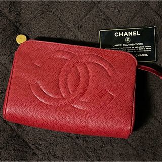 シャネル(CHANEL)の⭐️美品⭐️シャネル　キャビアスキン　ポーチ　ココマーク　赤　金具(ポーチ)