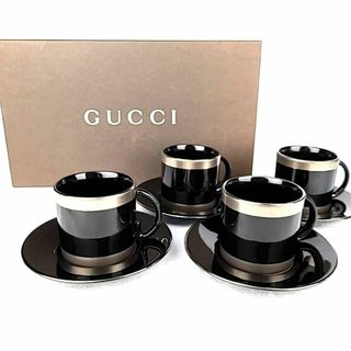 Gucci - ★ 未使用 ◆ グッチ　ブラック×メタリック　カップ&ソーサー　4客　箱つき