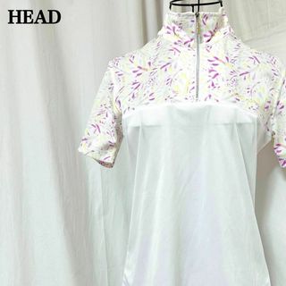 HEAD - ヘッド ゴルフ テニス 半袖 花柄 植物柄 ジップアップ ロゴ入り ハーフジップ