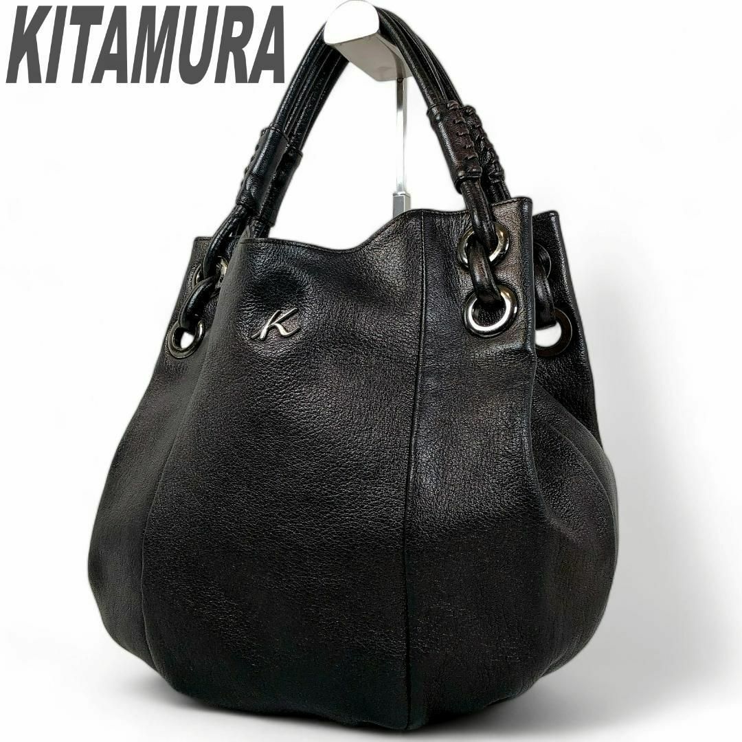 Kitamura(キタムラ)のキタムラ ハンドバッグ バケットバッグ Kロゴ ブラック 希少 手提げ レザー レディースのバッグ(ハンドバッグ)の商品写真