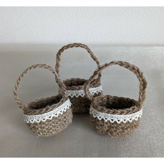 ハンドメイド  麻紐のミニかご  3個セット(その他)