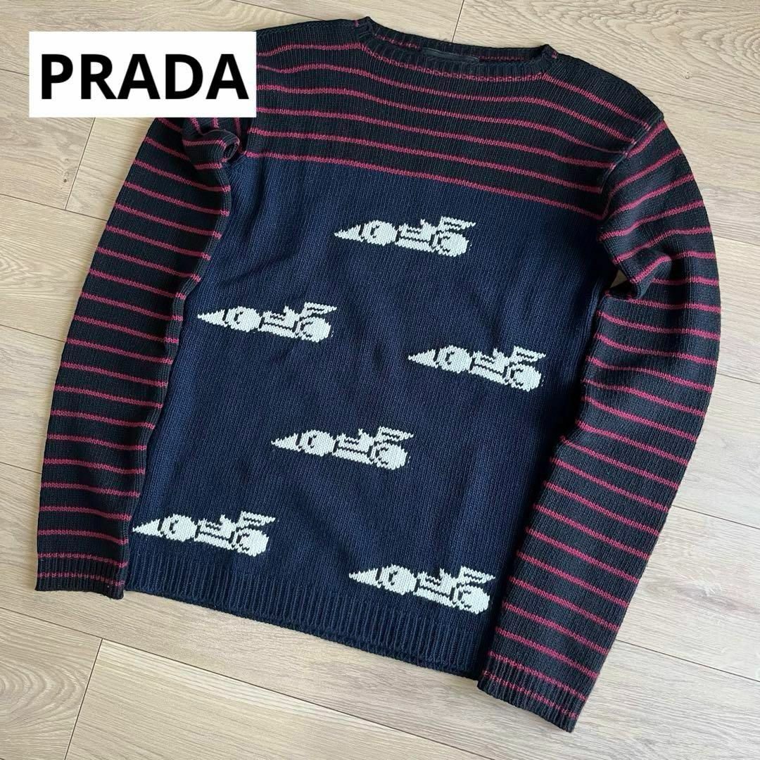 PRADA(プラダ)のプラダ　レーシングカー　クルーネックニット　ウールカシミヤ　42サイズ　ボーダー レディースのトップス(ニット/セーター)の商品写真