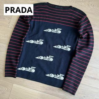 プラダ(PRADA)のプラダ　レーシングカー　クルーネックニット　ウールカシミヤ　42サイズ　ボーダー(ニット/セーター)