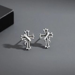 【再入荷】十字架　メンズ　アクセサリー　シルバー　ピアス　ストリート　韓国