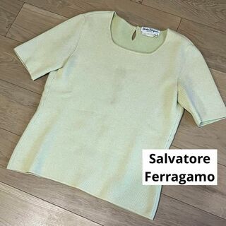 サルヴァトーレフェラガモ　カシミヤ100%　半袖ニット　セーター　ライトグリーン