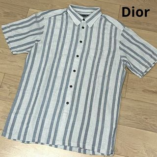 クリスチャンディオール(Christian Dior)のクリスチャンディオール　リネン混　半袖シャツ　ストライプ　グレー系　Lサイズ(Tシャツ/カットソー(半袖/袖なし))