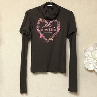 メゾピアノジュニア(mezzo piano junior)のメゾピアノジュニア　マトンスリーブタートルネックカットソー　M150cm茶　美品(Tシャツ/カットソー)