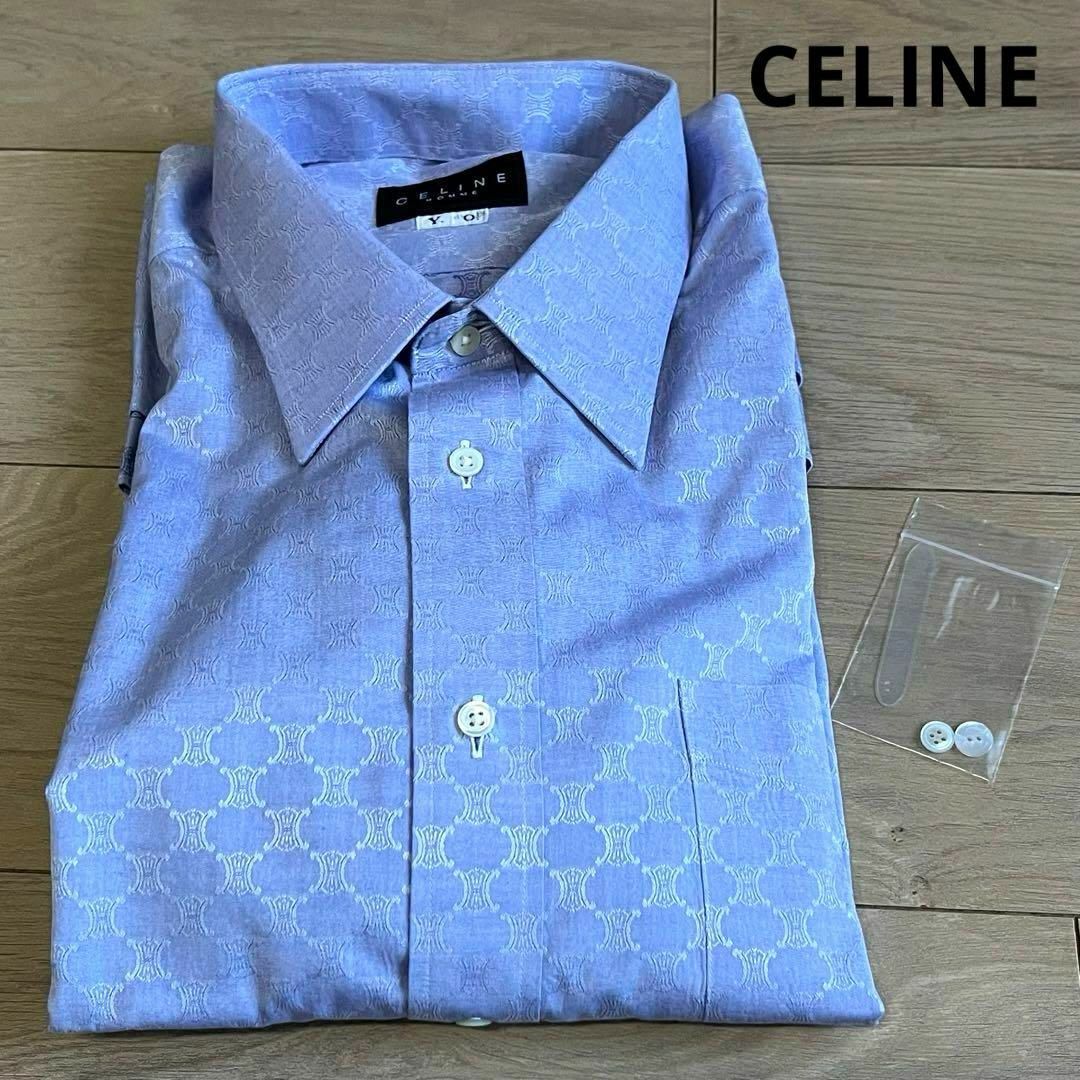 celine(セリーヌ)のセリーヌ　オーダーメイド　マカダム柄　ロゴ総柄　ブルー　ドレスシャツ　長袖 メンズのトップス(Tシャツ/カットソー(七分/長袖))の商品写真