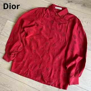 クリスチャンディオール(Christian Dior)のクリスチャンディオール　赤　シルクブラウス　葉っぱ柄　長袖シャツ　レッド(シャツ/ブラウス(長袖/七分))