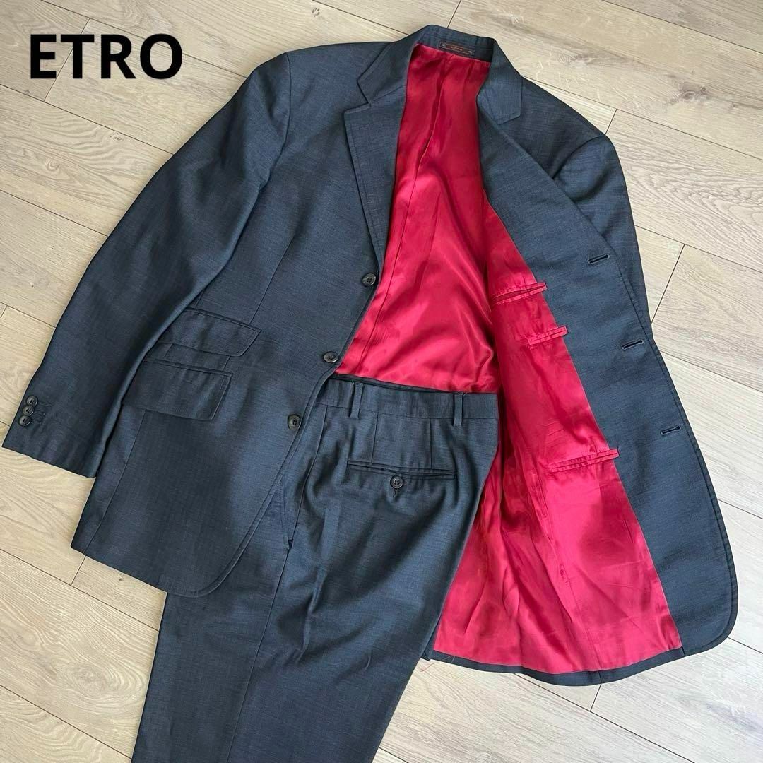 ETRO(エトロ)のETRO　エトロ　派手裏地　赤　3B　セットアップスーツ　ダークグレー　48 メンズのスーツ(その他)の商品写真