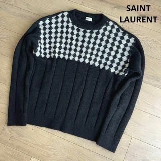 Saint Laurent - サンローラン　モヘア混　ダイヤモンド柄　ニットセーター　モノトーン　XLサイズ