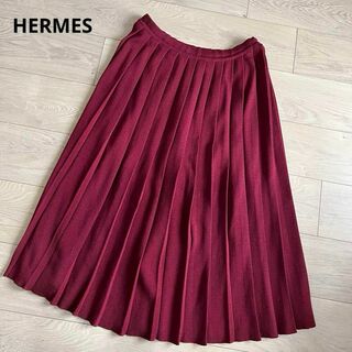 Hermes - エルメス　プリーツスカート　ウール100%　ニット　ボルドー　４０サイズ