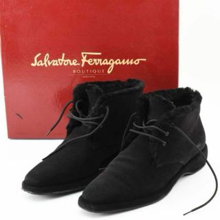 サルヴァトーレフェラガモ(Salvatore Ferragamo)のサルヴァトーレフェラガモ　ブラック　スエード　内側ファー　ショートブーツ　5.5(ブーツ)