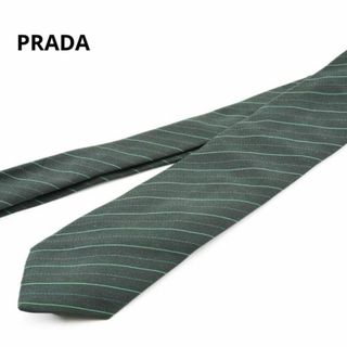 プラダ(PRADA)のPRADA　プラダ　グリーン　斜めストライプ　シルクネクタイ(ネクタイ)