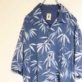 804 ヴィンテージ　アロハシャツ　総柄　オープンカラー　シルク100%(Tシャツ/カットソー(半袖/袖なし))