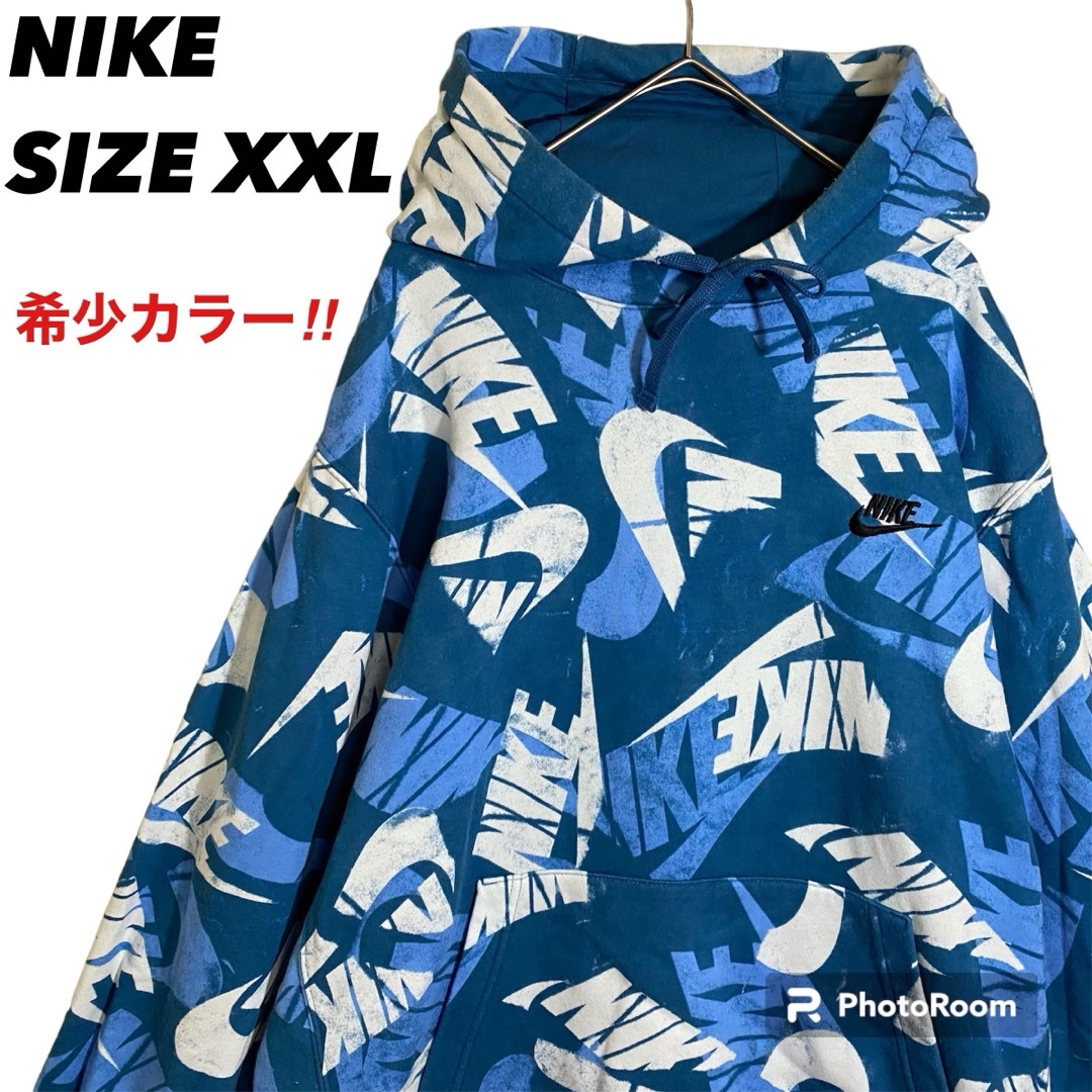 NIKE(ナイキ)のナイキパーカー　総柄　XXL クレイジーパターン　刺繍ロゴ　ナイキ　パーカー古着 メンズのトップス(パーカー)の商品写真