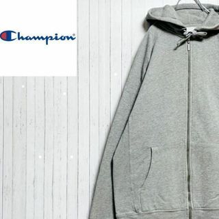 チャンピオン(Champion)のチャンピオン　パーカー　スウェット　ジップアップ　刺繍ロゴ　グレー　裏起毛　M(パーカー)