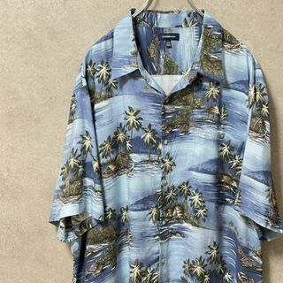 303　アロハシャツ　オーバーサイズ　総柄　オープンカラー　レーヨン100%(Tシャツ/カットソー(半袖/袖なし))