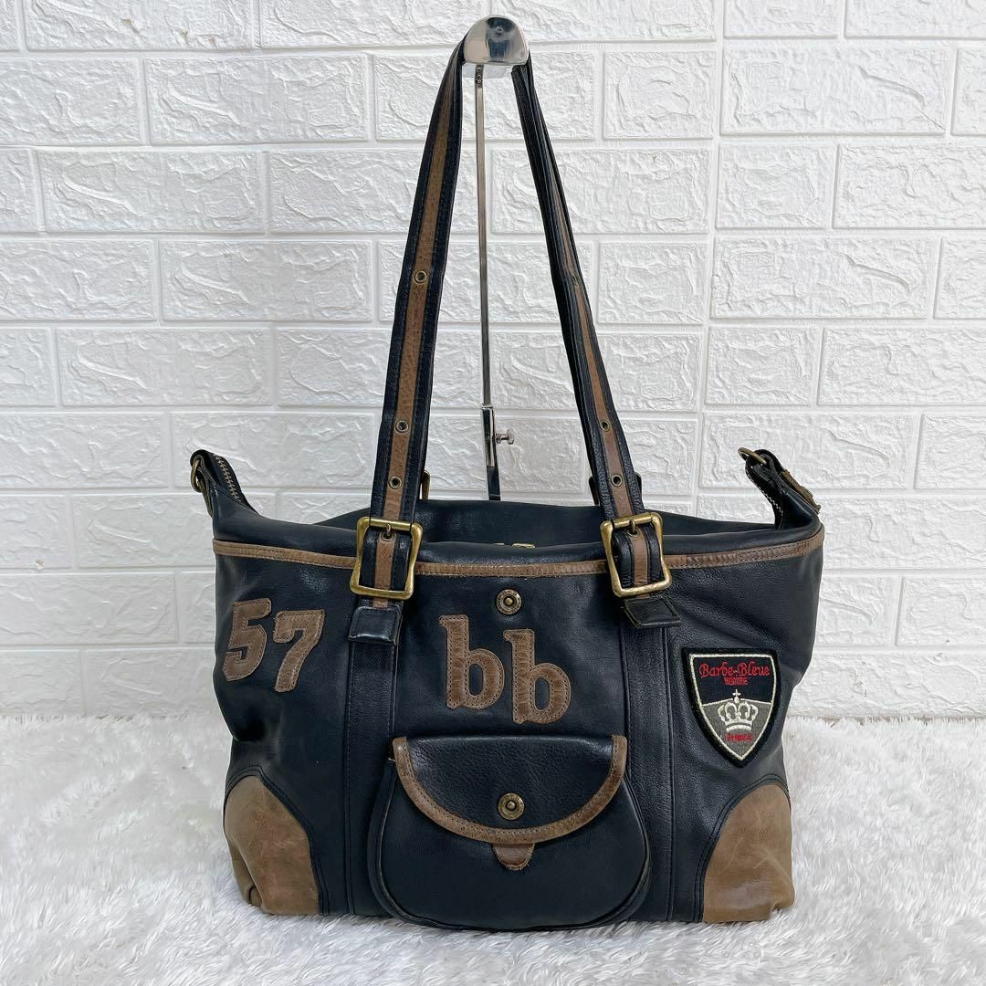 【良品】Barbe-Bleue バルブブルー　トートバッグ　ブラック　ワッペン付 メンズのバッグ(トートバッグ)の商品写真
