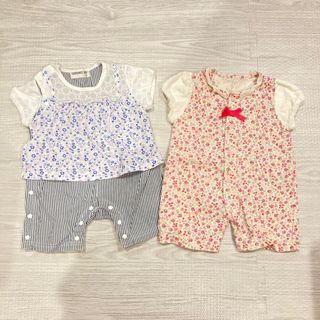 半袖ロンパース　カバーオール　綿100% 女の子　花柄　2枚セット(ロンパース)