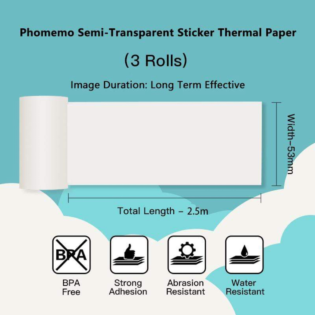 【Phomemo】 接着 感熱ロール紙 (半透明/シールタイプ) 1箱 ハンドメイドの文具/ステーショナリー(その他)の商品写真