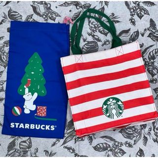 スターバックスコーヒー(Starbucks Coffee)の【非売品】海外　スターバックス　ホリデー　ボーダー　トート　+ 巾着　セット(トートバッグ)