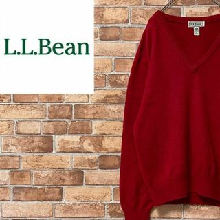 L.L.Bean - エルエルビーン　ヴィンテージ　デザインニット　セーター　Vネック　赤　ウール　S