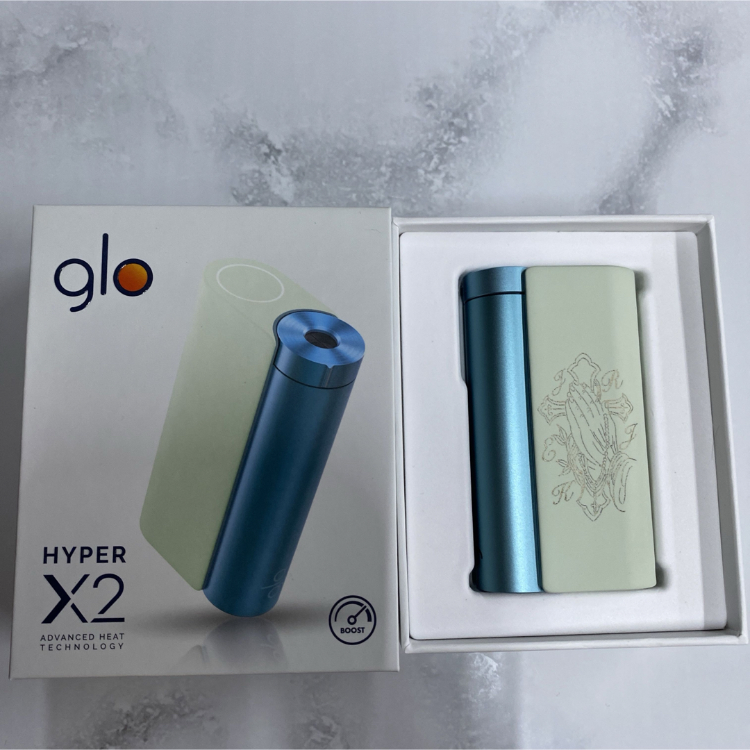 glo(グロー)の祈り手 レーザー加工 glo hyper X2 グローハイパー本体 ミントブルー メンズのファッション小物(タバコグッズ)の商品写真