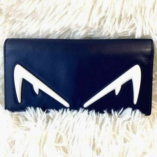 フェンディ(FENDI)の【極美品】FENDI モンスター バグズアイ レザー 長財布 折り財布 ネイビー(長財布)