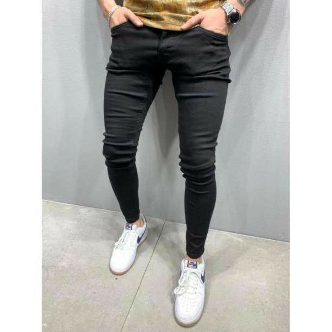 【新品】スキニー デニム パンツ ストレッチ ジーンズ ブラック Mサイズ メンズのパンツ(デニム/ジーンズ)の商品写真