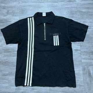 アディダス(adidas)のデサント製 Adidas アディダス ハーフジップシャツ 3ストライプ 黒M-L(Tシャツ/カットソー(半袖/袖なし))