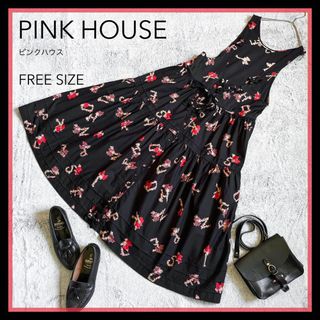 ピンクハウス(PINK HOUSE)の【PINK HOUSE】ピンクハウス 英字ブーケ柄 ロングギャザーワンピース F(ロングワンピース/マキシワンピース)