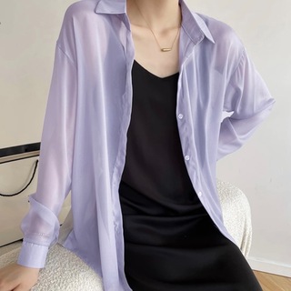 【残わずか】シアーシャツ　オーバーサイズ　ビッグシャツ　Ｙシャツ　長袖　紫(シャツ/ブラウス(長袖/七分))