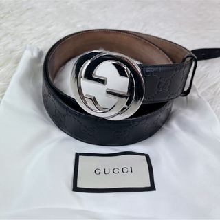 Gucci - GUCCI グッチシマ　インターロッキングGバックルベルト  ブラック×シルバー