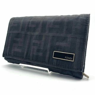 フェンディ(FENDI)のフェンディ キャンバス レザー 折りたたみ 財布 ズッカ柄　黒(長財布)