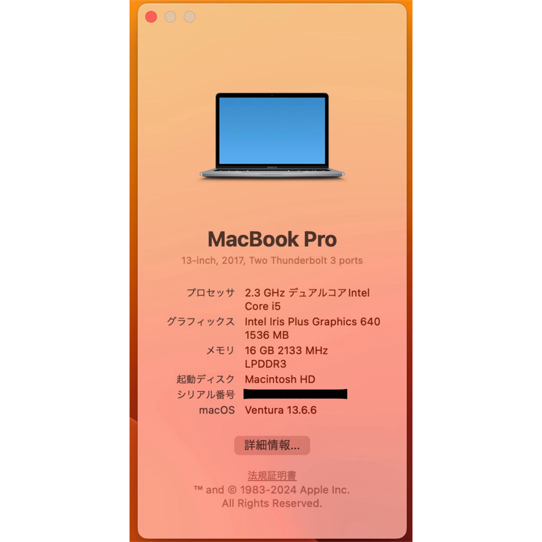 Mac (Apple)(マック)の美品&高性能❗️MacBook Pro 2017 13in 16GB グレイ スマホ/家電/カメラのPC/タブレット(ノートPC)の商品写真