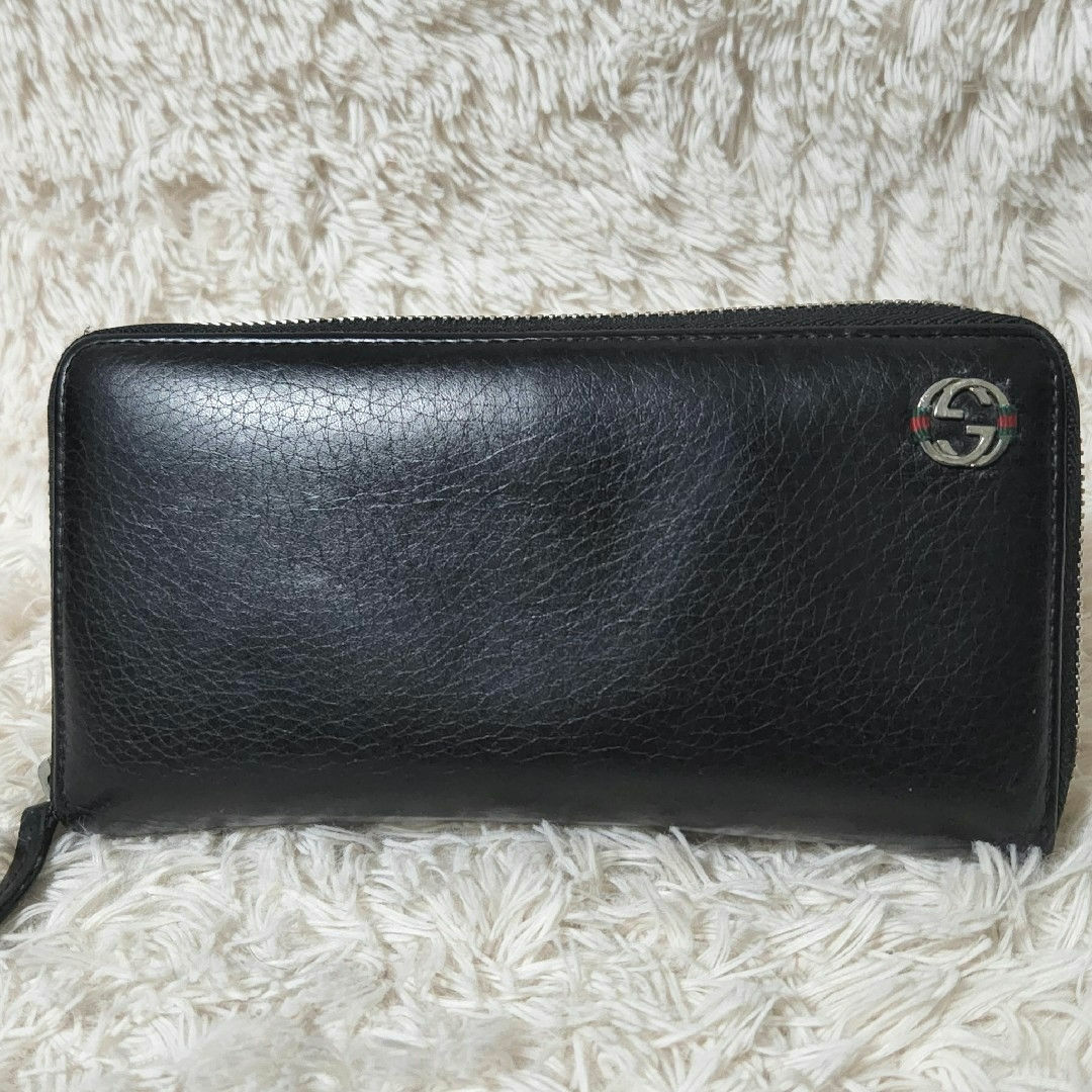 Gucci(グッチ)のGUCCI インターロッキング シェリーライン ラウンドファスナー 長財布 黒 レディースのファッション小物(財布)の商品写真