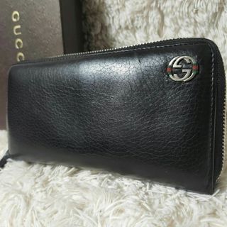 グッチ(Gucci)のGUCCI インターロッキング シェリーライン ラウンドファスナー 長財布 黒(財布)